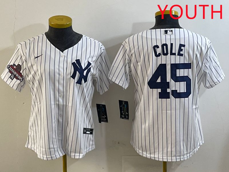 Youth New York Yankees #45 Cole White Stripe Game 2025 Nike MLB Jersey style 2->youth mlb jersey->Youth Jersey